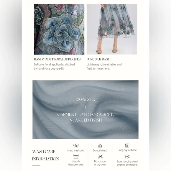 Rich Radi Q’s New York 3D Floral Silk Bluish Gray Top Handcrafted Couture - Picture 4 of 8